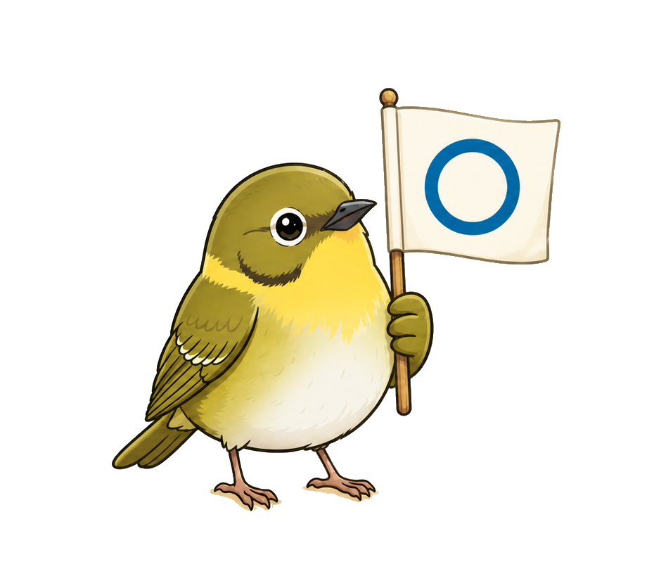 丸の旗を持つうぐいすのイラスト